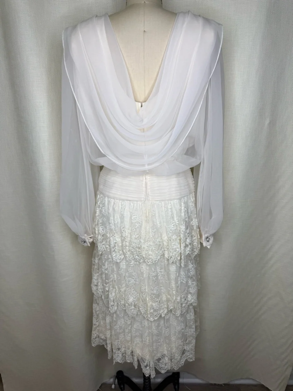 Vintage Morton Myles White Lace Dress Size 8 Romantic Boho Midi USA - Picture 3 of 11